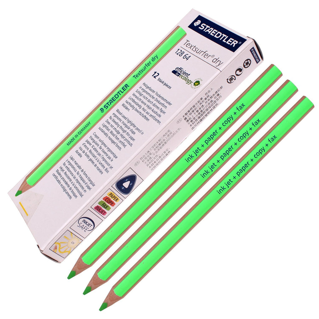 Staedtler Textsurfer Dry Highlighter Pencil 128 64 Drawing for Writing Sketching Inkjet,paper,copy,fax (Pack of 12 Green)