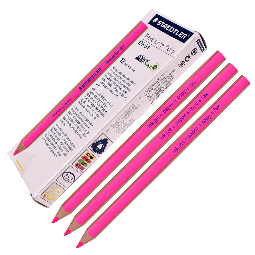 Staedtler Textsurfer Dry Highlighter Pencil 128 64 Drawing for Writing Sketching Inkjet,paper,copy,fax (Pack of 12 Pink)