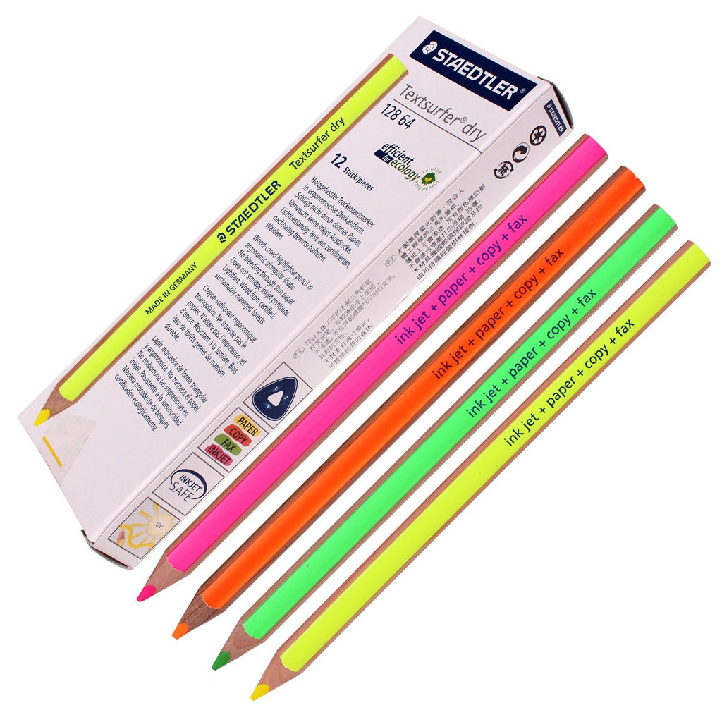 Staedtler Textsurfer Dry Highlighter Pencil 128 64-fn Drawing for Writing Sketching Inkjet,paper,copy,fax(pack of 12)color Mix