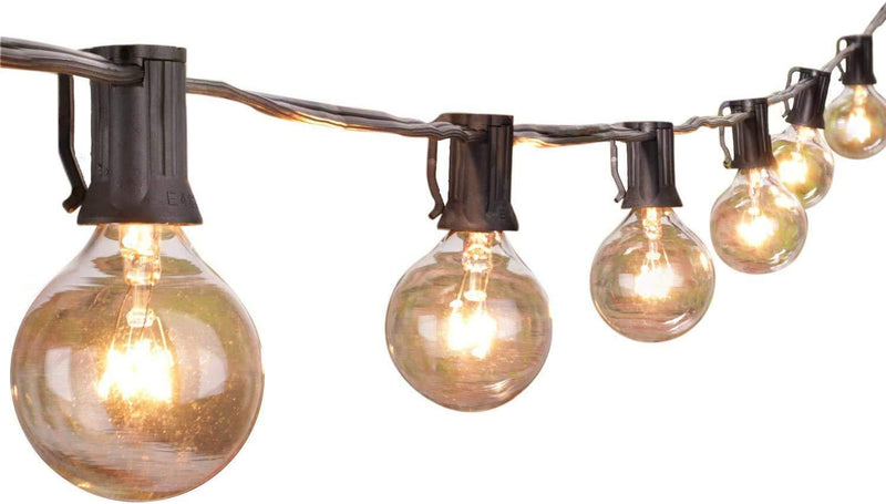 Outdoor String Lights 25 Feet G40 Globe Patio Lights with 27 Edison Glass Bulbs(2 Spare), Waterproof ConnectableÂ Hanging Light for Backyard Porch Balcony Party Decor, E12 Socket Base,Black 25 ft Black