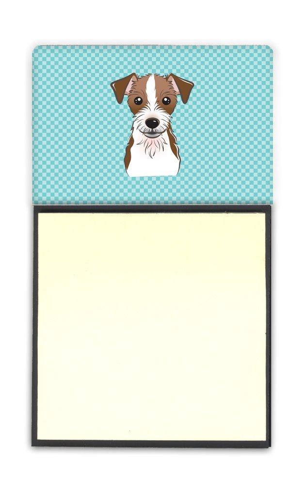 Caroline's Treasures BB1140SN Checkerboard Blue Jack Russell Terrier Refiillable Sticky Note Holder or Postit Note Dispenser, Large, Multicolor