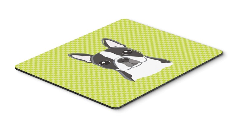 Caroline's Treasures BB1265MP Checkerboard Lime Green Boston Terrier Mouse Pad, Hot Pad or Trivet, Large, Multicolor