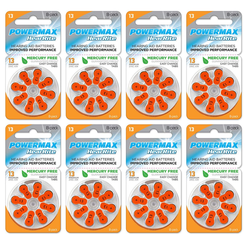 Powermax USA Size 13 Hearing Aid Batteries, Orange Tab, Made In the USA, 64 Count 64-Count