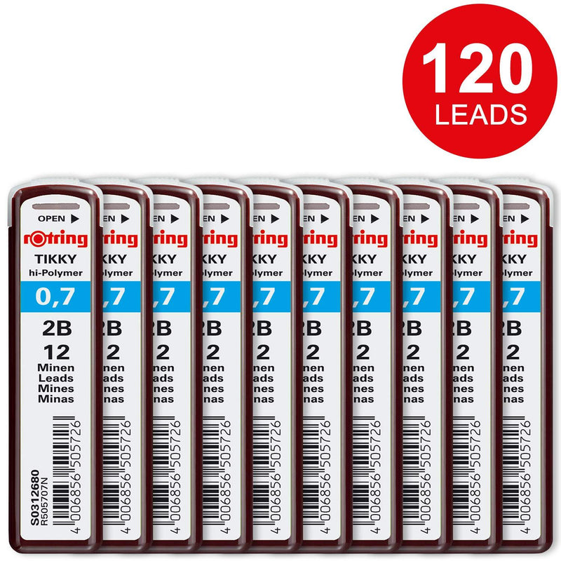 rOtring Tikky Mechanical Pencil Lead Refills, 0.7mm, 2B, 10 Count (120 Leads)