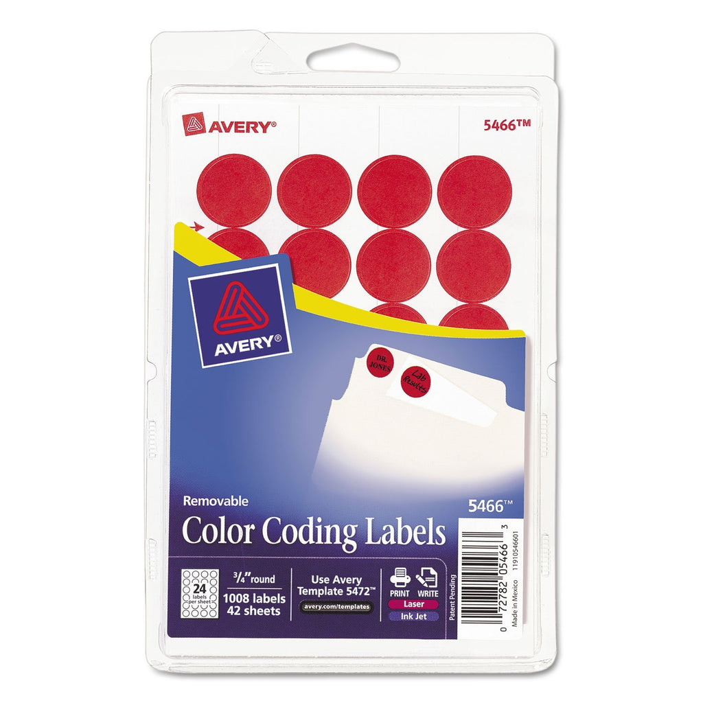 Print or Write Removable Color-Coding Labels [Set of 2] Size: 0.75" dia, Color: Red