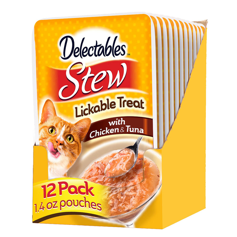 Hartz Delectables Stew Lickable Wet Cat Treats for Adult & Senior Cats, Multiple Flavors 12 Count (Pack of 1) Chicken & Tuna