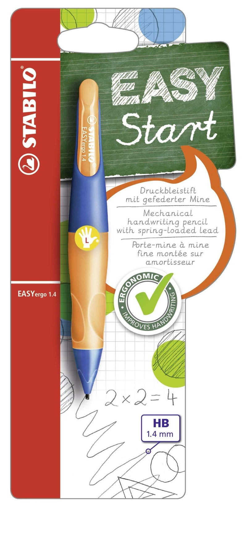 STABILO EASYergo Mechanical Pencil Left Handed, 1.4 mm, Ultramarine/Orange ultramarinblau/neonorange