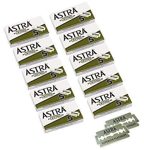 Astra Platinum Double Edge Safety Razor Blades, 50 Blades (10 x 5)