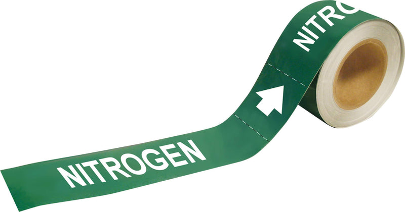 Brady 73911 Economy Pipe Markers-to-Go, B-736, 2" Height X 12" Width, White On Green Self-Sticking - Plastic Film, Legend"Nitrogen" (Roll of 25)