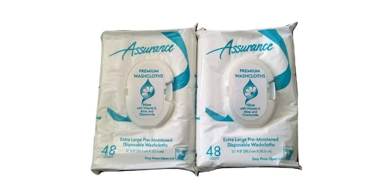Assurance Premium Pre-moistened Disposable Washcloths, Extra Large, 48ct, Multipack of 2 (96 Wipes Total) 96 Count (Pack of 1)