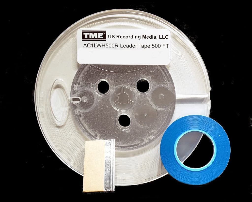 Leader Tape Open Reel Audio Opaque White 1/4 Inch x 500 Ft with Splicing Tape and GEM Media Blade by TME AC1LWH500R-A