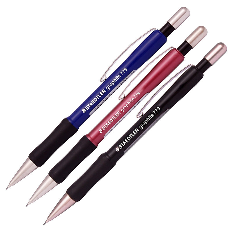 STAEDTLER 779 graphite 0.5 mm automatic mechanical pencil-Red,Blue,Black-(Pack of 3)