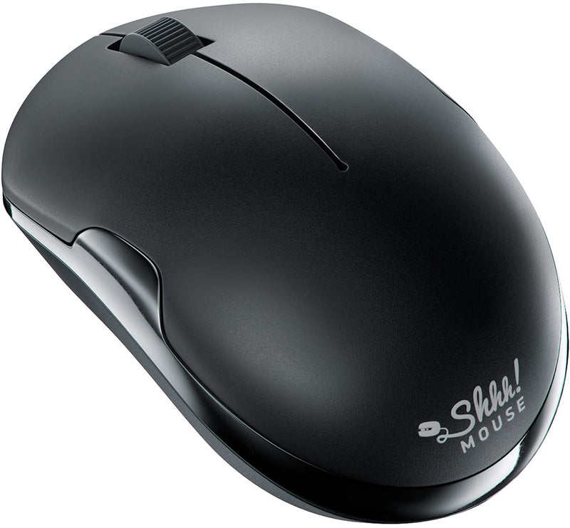 ShhhMouse Wireless Silent Noiseless Clickless Mobile Optical Mouse with USB Receiver and Battery Included, Portable and Compact, for Notebook, PC, Laptop, Computer, MacBook (Black) Black