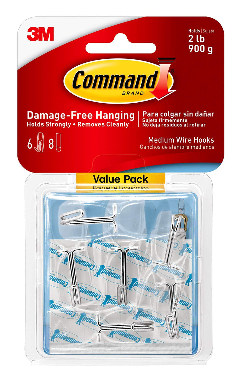 Command Medium Wire Toggle Hook Value Pack, Clear, 6-Hooks, Organize Damage-Free 6 Hooks