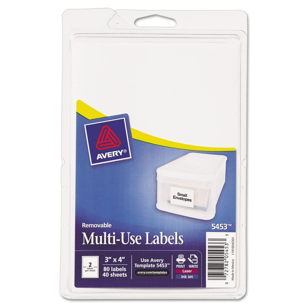 Avery 05453 Removable Multi-Use Labels, 3 x 4, White, 80/Pack