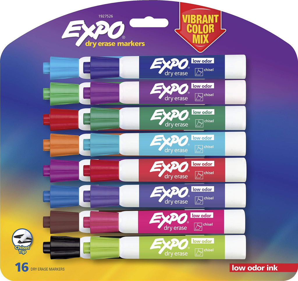 EXPO Low Odor Dry Erase Markers, Chisel Tip, Assorted Colors, 16 Count 16-Count