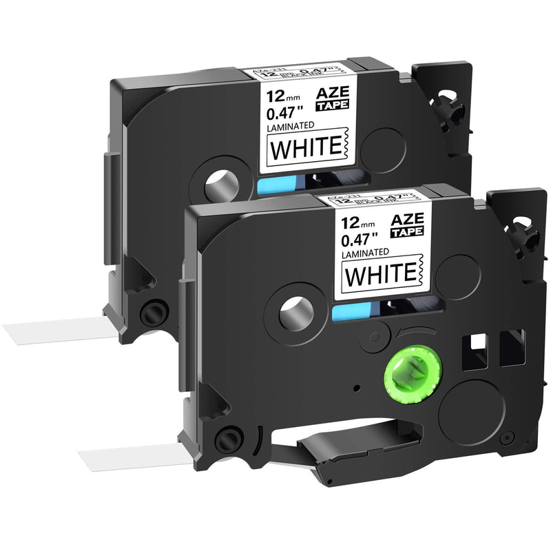 GREENCYCLE 1/2" Laminated Label Tape Compatible for Brother TZ231 TZe231 AZE231 TZ-231 12mm (0.47 Inch) x 8m (26.2 ft) Black on White for PT Cube, PT H500LI, PT P700 P750W Label Makers-2 Pack