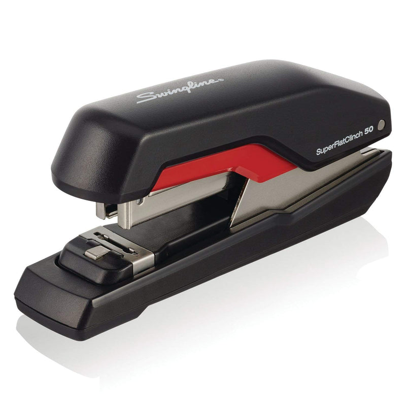 Swingline Stapler, SuperFlatClinch 50, Half Strip Desktop Stapler, 50 Sheet Capacity, Black/Red (5000599A) Compact