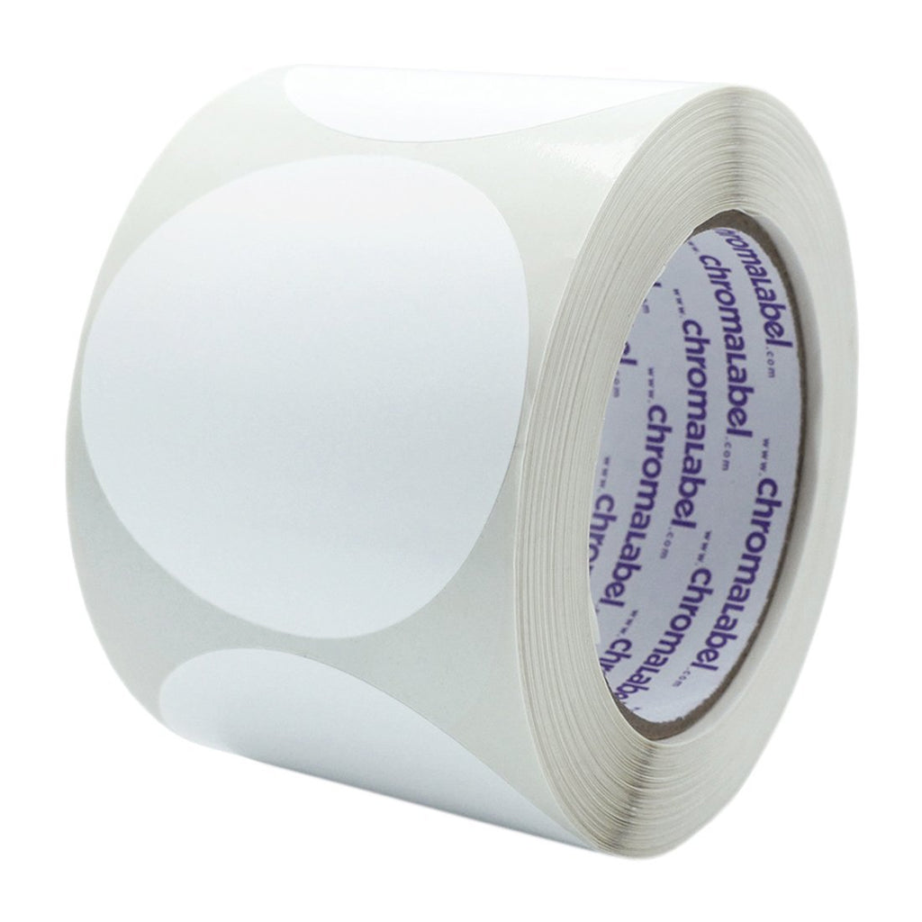 ChromaLabel 3 Inch Round Permanent Color-Code Dot Stickers, 500 per Roll, White