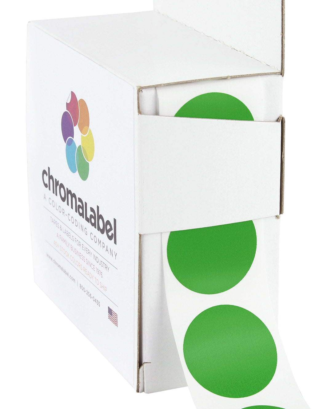 ChromaLabel 1 Inch Round Permanent Color-Code Dot Stickers, 1000 per Dispenser Box, Green