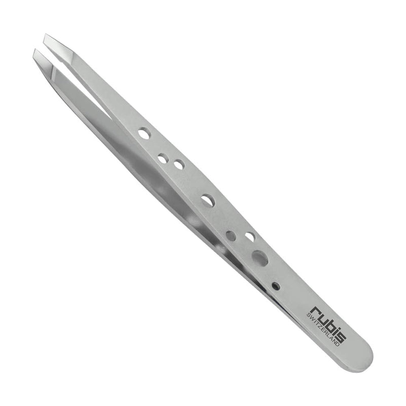 Rubis Hole Pattern Classic Stainless Steel Slanted Tweezers For Precise Eyebrows and Hair Removal, The Elegance Collection, 1K111,Silver