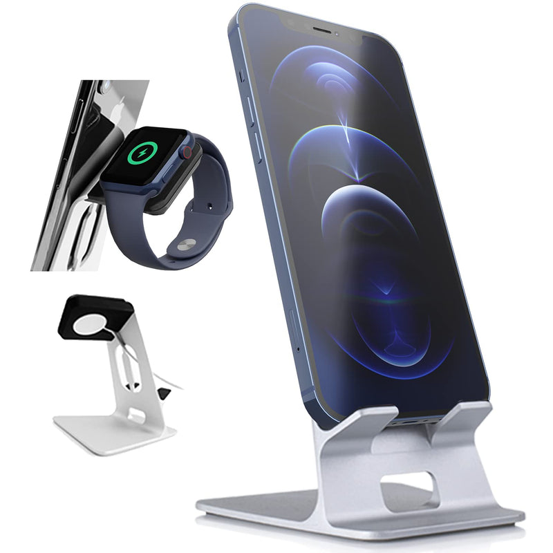 Orzly Duo Stand for Apple Watch - Aluminium Desk Stand Becomes a Fully Functional Charging Dock for Both AppleWatch & iPhone Simultaneously (Grommet Charger & Lightning Cable not Included) - Silver