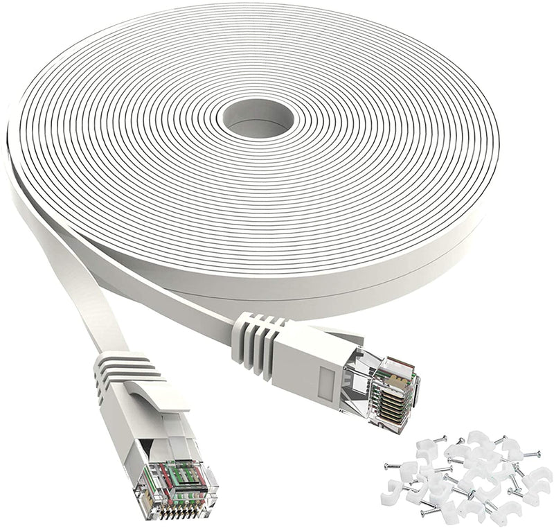 Jadaol Cat 6 Ethernet Cable 15 ft - Flat Internet Network Lan patch cord Short – faster than Cat5e/Cat5, Slim Cat6 High Speed Computer wire With Snagless Rj45 Connectors for Router, PS4, Xobx – 15 feet White, 15Ft-White (4453055)