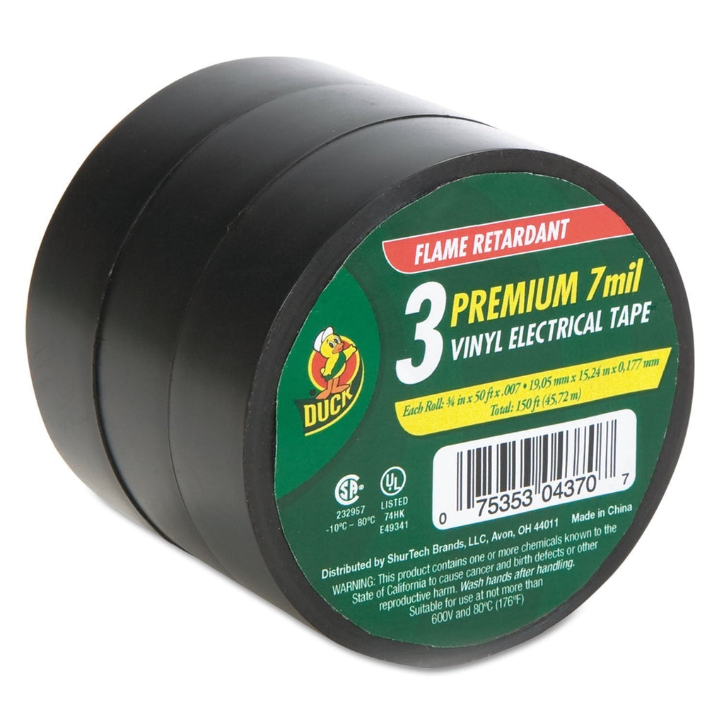 Duck 299004 Pro Electrical Tape 3/4-Inch x 50 ft 1-Inch Core Black 3/Pack