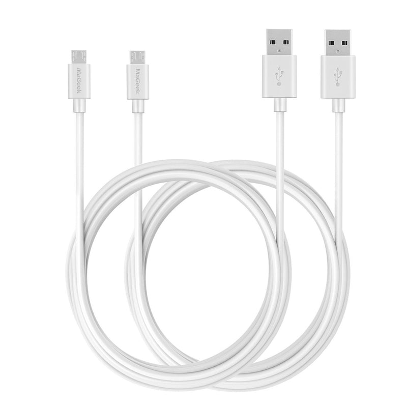 Micro USB Cable (2-Pack)(10ft), MaGeek Extra Long High Speed USB Charge and Sync Cord for Samsung, Nexus, LG, Motorola, Android Smartphones and More (White) 2pcs_White