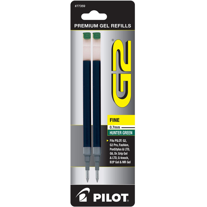 PILOT G2 Gel Ink Refills For Rolling Ball Pens, Fine Point, Hunter Green Ink, 2-Pack (77359)