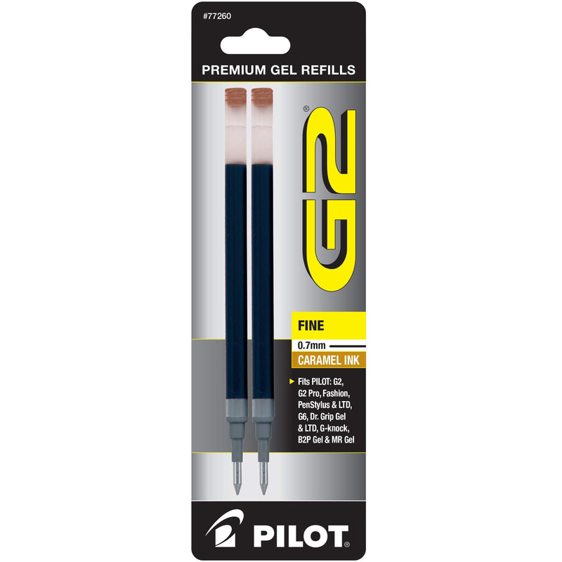 PILOT G2 Gel Ink Refills For Rolling Ball Pens, Fine Point, Caramel Ink, 2-Pack (77260)