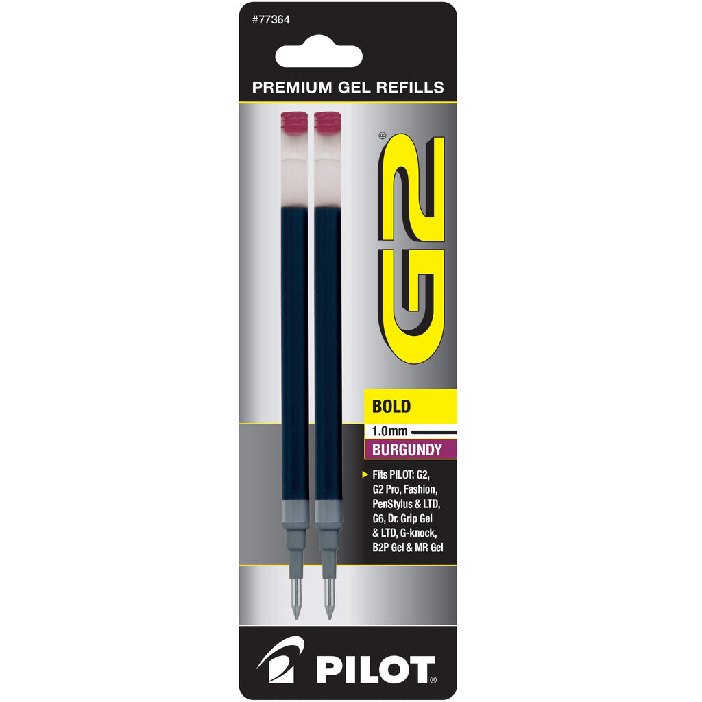 PILOT G2 Gel Ink Refills For Rolling Ball Pens, Bold Point, Burgundy Ink, 2-Pack (77364)