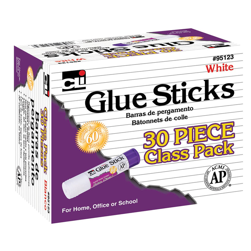 Charles Leonard Glue Sticks, AP Certified Non-Toxic, 0.28 Ounce, White, 30-Pack (95123)