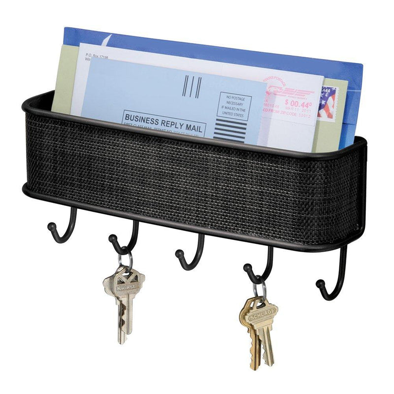 iDesign Twillo Steel Wall Mount Mail and Key Rack - 10.5" x 2.5" x 4.5", Matte Black Mail & Key Rack