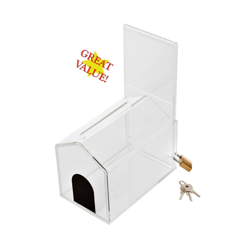 MCB - Small House Shape - Coin Collection Box - Acrylic Box - Tip Container - Ballot Box - with Pad Lock