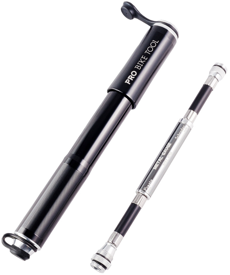 PRO BIKE TOOL Bike Pump with Gauge Fits Presta and Schrader - Accurate Inflation - Mini Bicycle Tire Pump for Road, Mountain and BMX Bikes, High Pressure 100 PSI, Includes Mount Kit Black