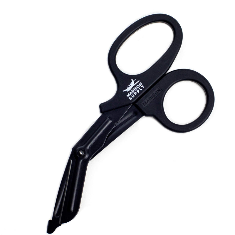 Madison Supply Medical Scissors, EMT and Trauma Shears - 7.5 Inch Premium Quality Stainless Steel Bandage Scissors - Fluoride-Coated with Non-Stick Blades - 1 Pack (Black) Black Handle/Black Coated Blades/7.5" 1-Pack