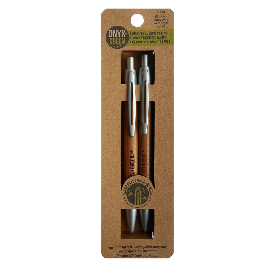 Onyx and Green Pen/Mechanical Pencil Set, Bamboo, Med Black, 0.7 mm (1010)