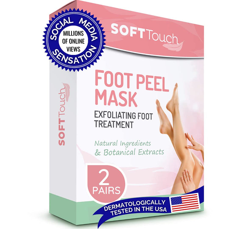 Soft Touch Foot Peel Mask - Pack of 2 Feet Peeling Masks for Dry, Cracked Heels & Calluses - Exfoliating Foot Mask Peel for Baby Soft Skin, Lavender