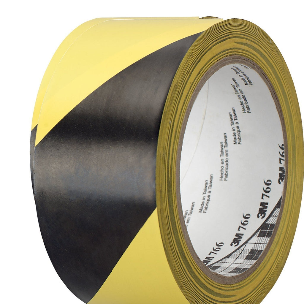 3M 766 Striped Vinyl Tape, 5.0 Mil, 2" x 36 yds., Black/Yellow, 24/Case, 3M Stock# 7000028955