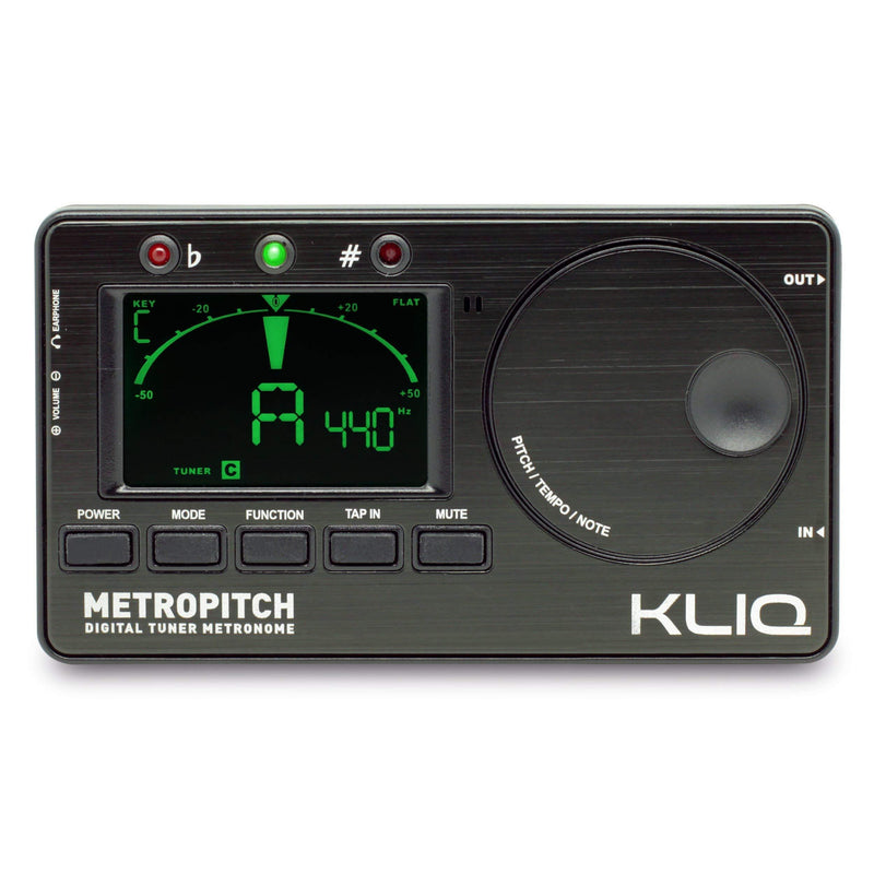 KLIQ MetroPitch - Metronome Tuner for All Instruments - with Guitar, Bass, Violin, Ukulele, and Chromatic Tuning Modes - Tone Generator - Carrying Pouch Included, Black