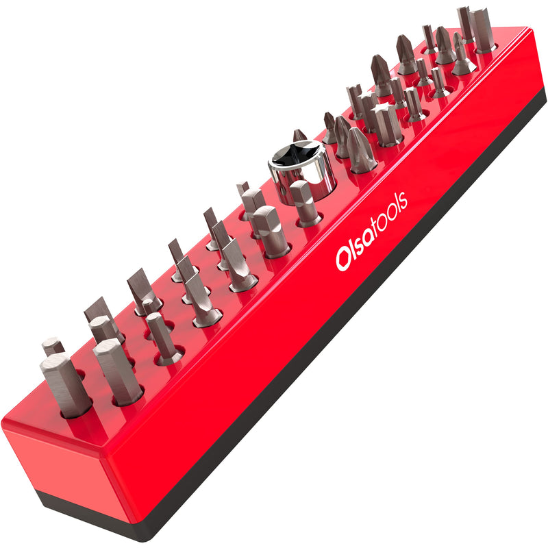 Olsa Tools Hex Bit Organizer with Magnetic Base | Professional Quality Hex Bit Holder for Your Specialty, Drill or Tamper Bits (Red) Red