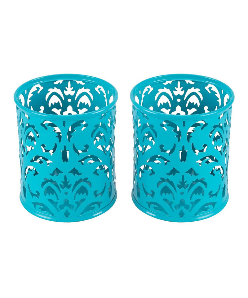 EasyPAG 2 Pcs 3-1/4 inch Dia x 3-3/4 inch High Round Floral Pencil Holder Dark Teal