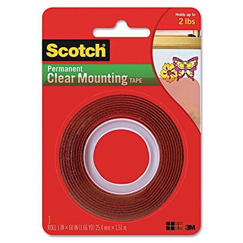 Scotch 410P Double-Sided Mounting Tape, Industrial Strength, 1-Inch x 60-Inch, Clear/Red Liner