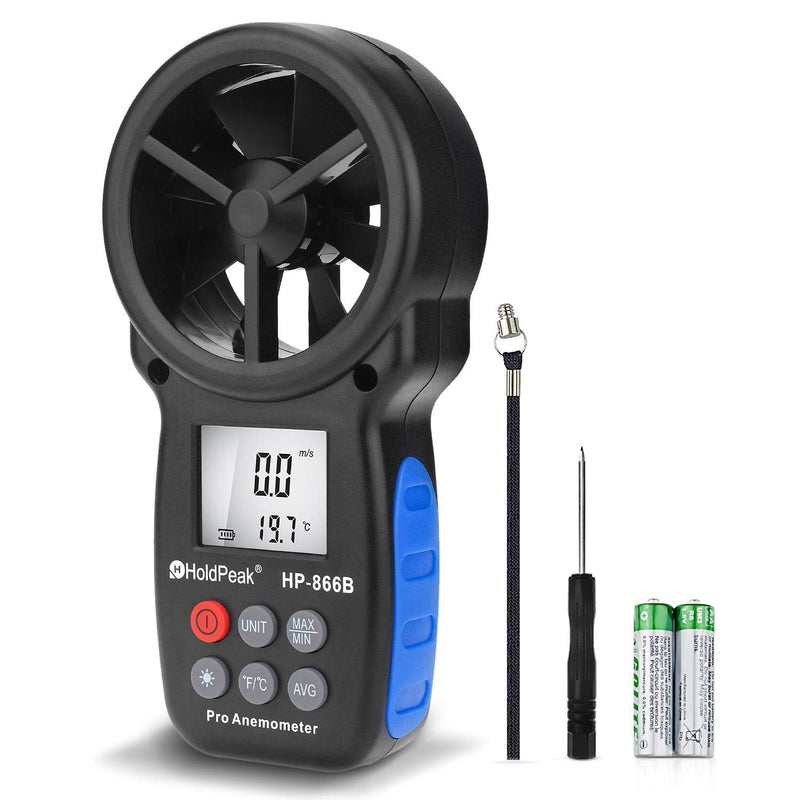 HoldPeak 866B Digital Anemometer Handheld Wind Speed Meter for Measuring Wind Speed, Temperature and Wind Chill with Backlight and Max/Min 1Pcs 866B Anemometer