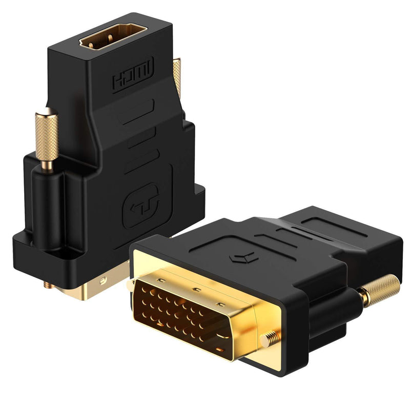 Rankie DVI to HDMI Adapter, 2-Pack Gold-Plated 1080P Male to Female Converter (Black) Black