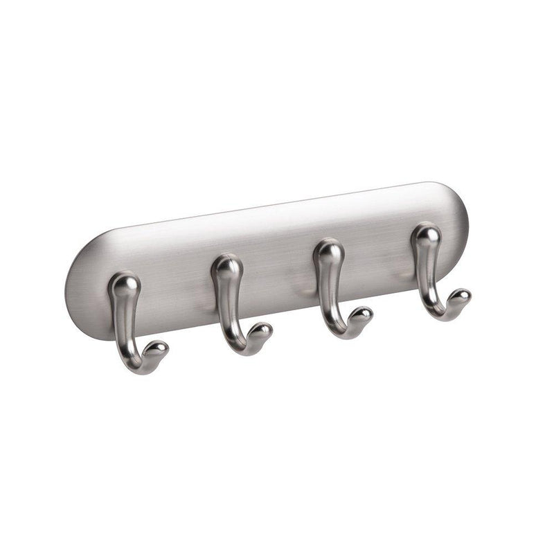 iDesign York BPA-Free Plastic AFFIXX Self-Adhesive 4-Hook Key Rack - 6" x 1.8" x 1.2", Brushed/Chrome