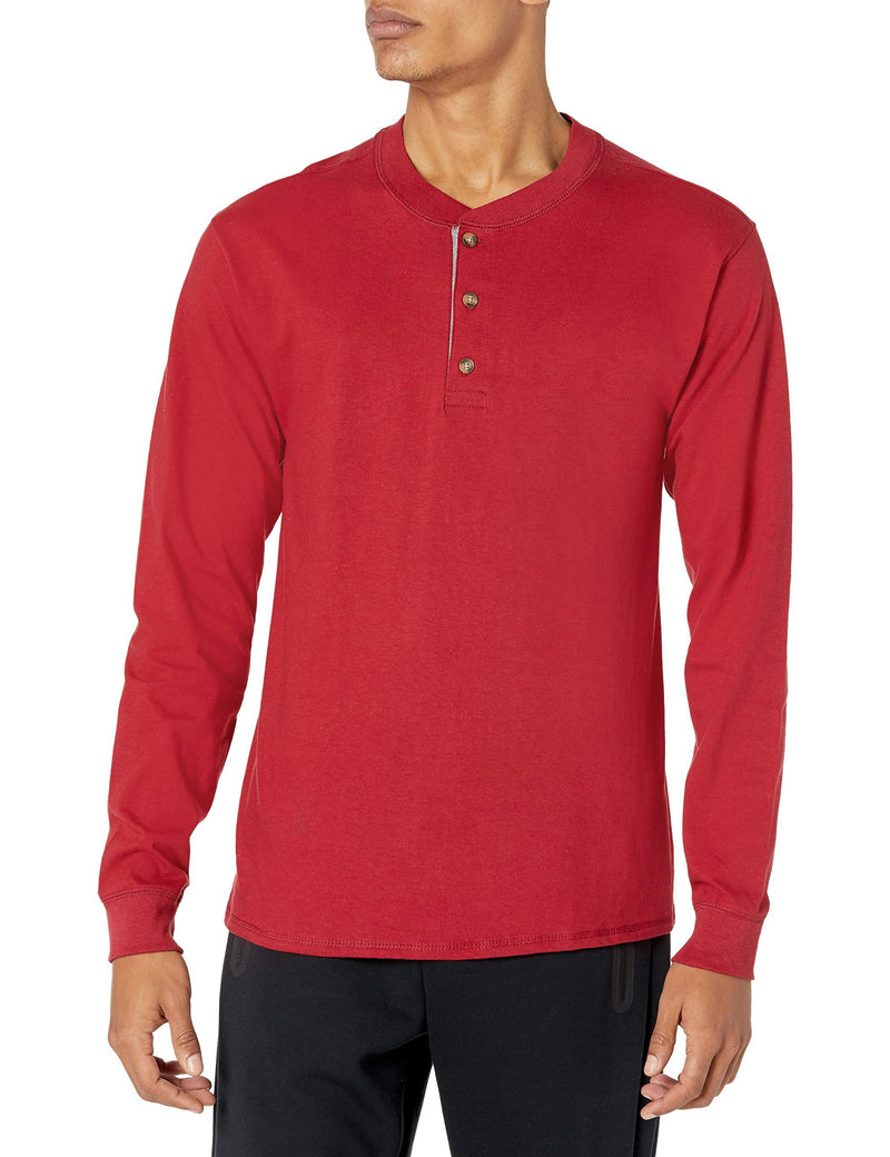 Hanes Men's Beefy Long Sleeve Henley Shirt Small Burnt Brick