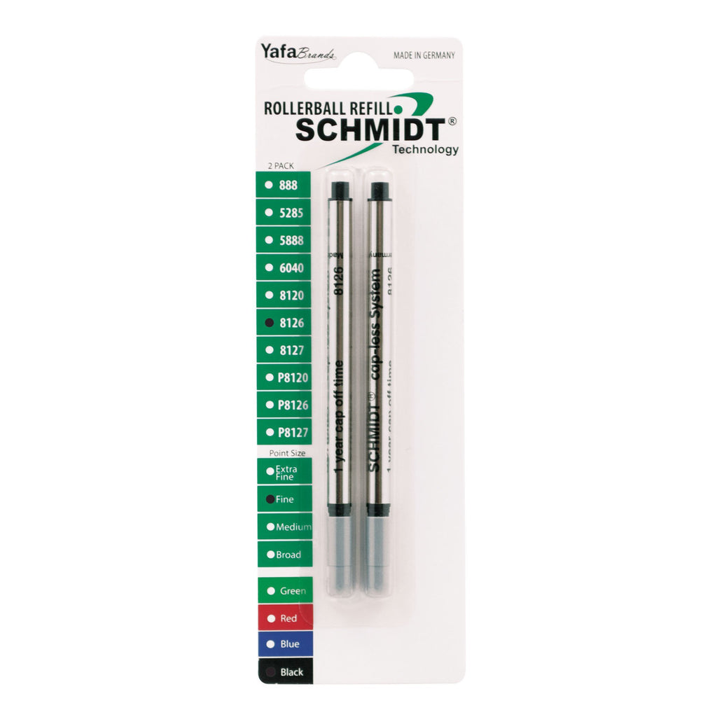 Schmidt 8126 Long Capless Rollerball Refill Fine Point 0.6mm, Black, 2 Pack Blister (SC58123)