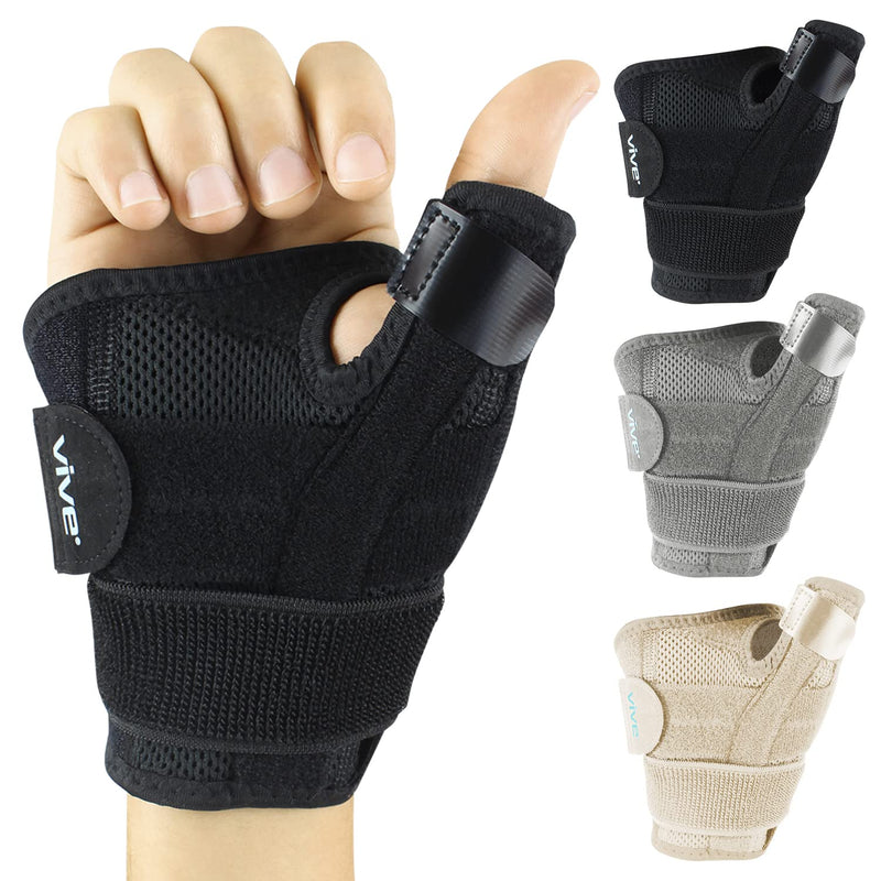 Vive Arthritis Thumb Splint - Spica Support Brace for Right and Left Hand - CMC Osteoarthritis Restriction for Pain, Sprains, Strains, Carpal Tunnel & Trigger Finger - Immobilizer Wrist Strap Black One Size